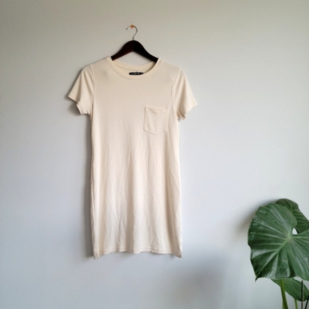 Cream White Abercrombie & Fitch TShirt Dress Pocket